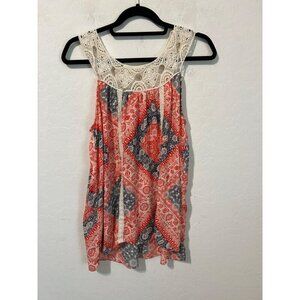 Eyeshadow Crochet Neckline Red White Blue Americana Tank Blouse Sz L